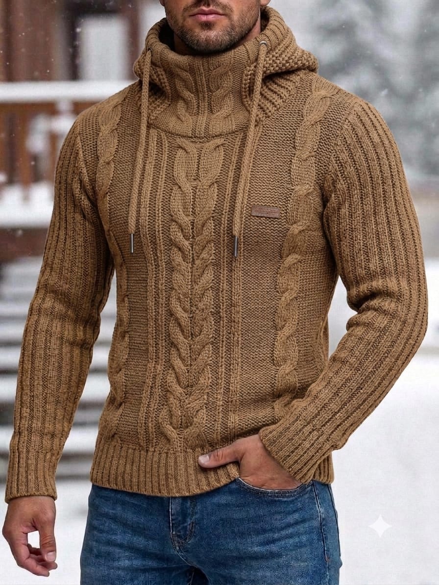 SUETER CAPUCHA TRENZA CUELLO ALTO HOMBRE