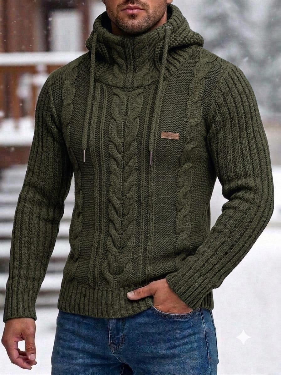 SUETER CAPUCHA TRENZA CUELLO ALTO HOMBRE