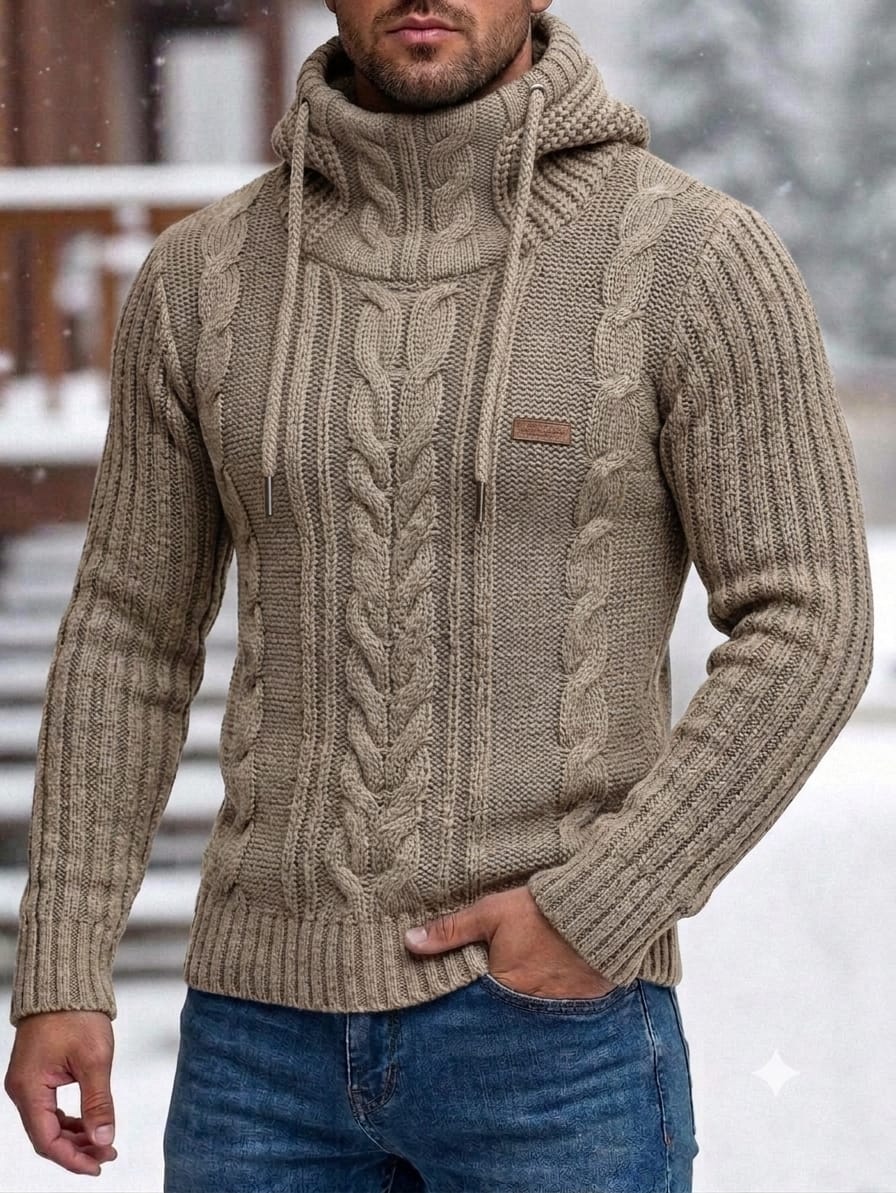 SUETER CAPUCHA TRENZA CUELLO ALTO HOMBRE