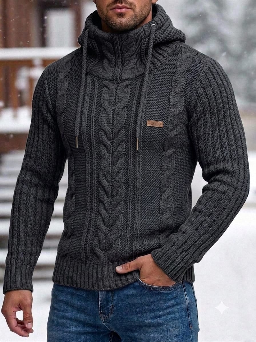 SUETER CAPUCHA TRENZA CUELLO ALTO HOMBRE
