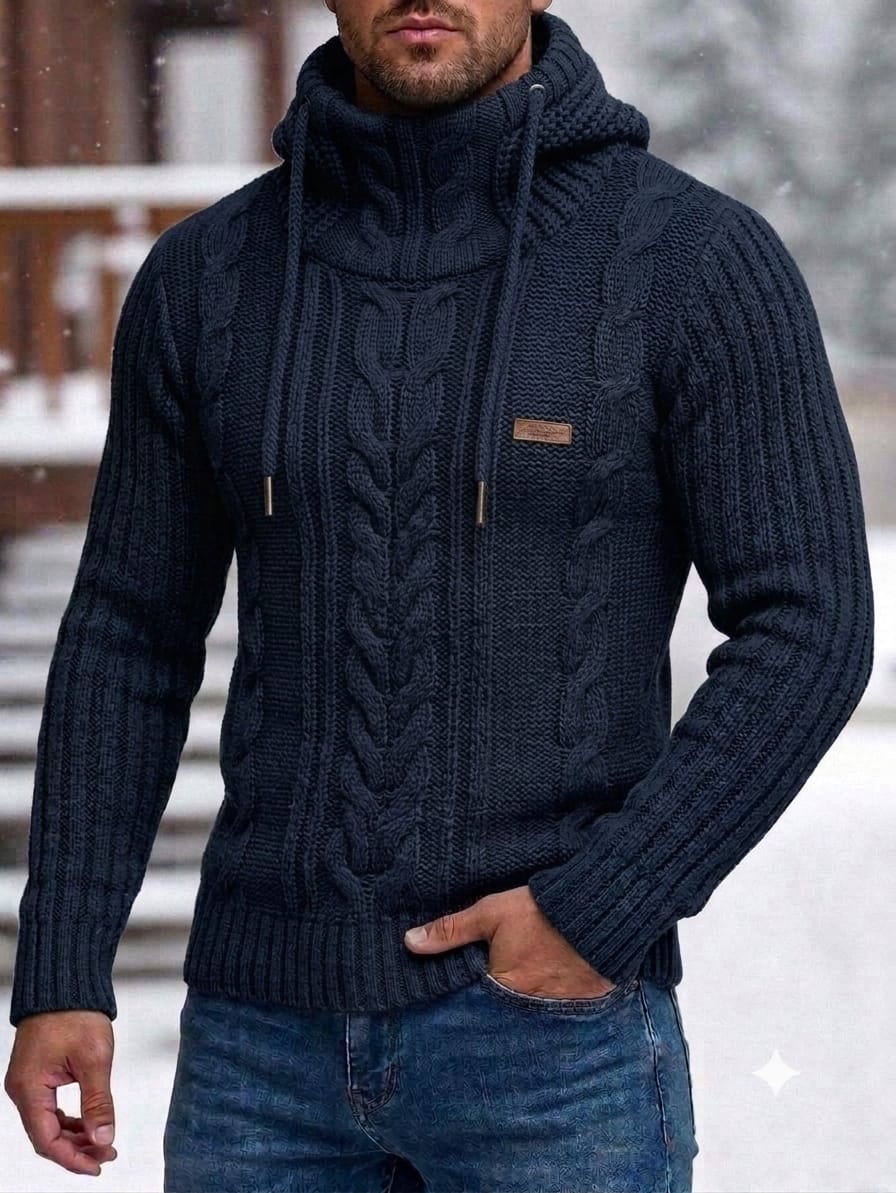SUETER CAPUCHA TRENZA CUELLO ALTO HOMBRE