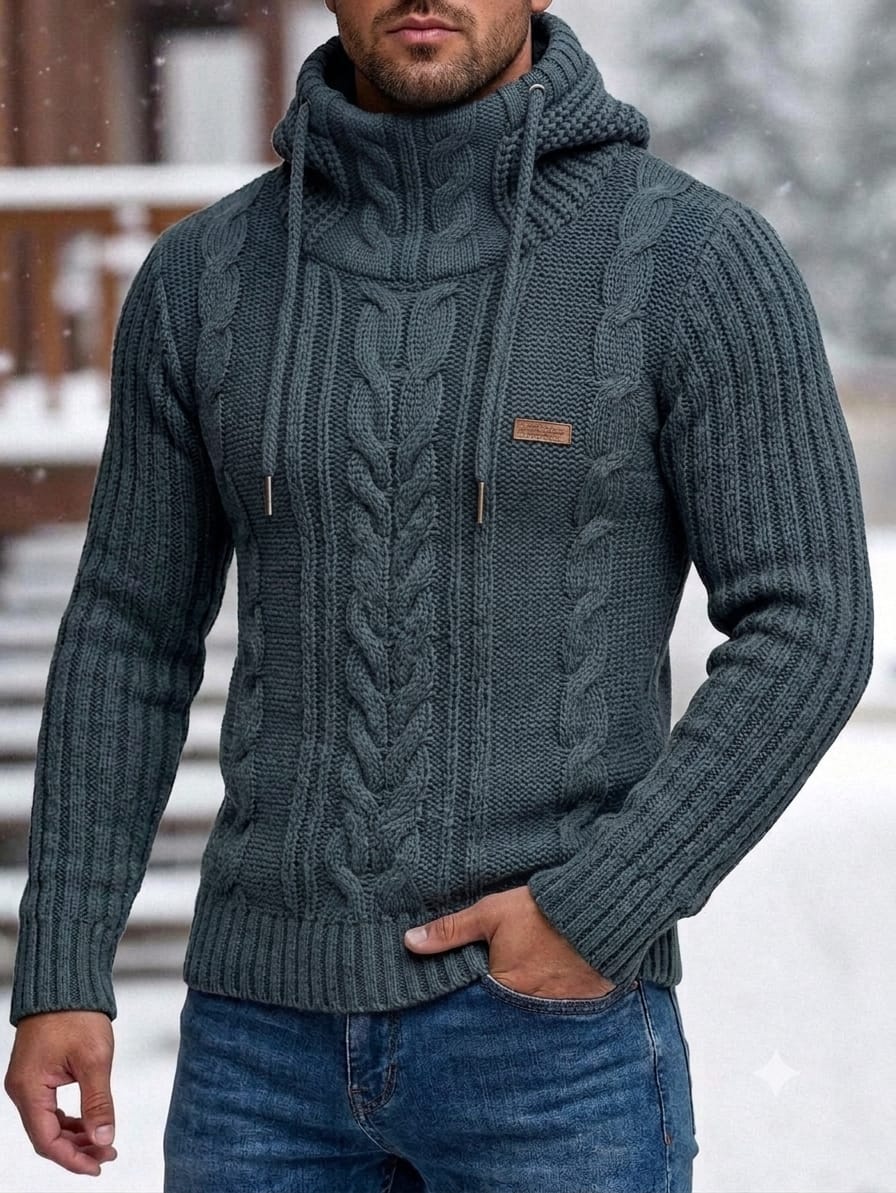 SUETER CAPUCHA TRENZA CUELLO ALTO HOMBRE