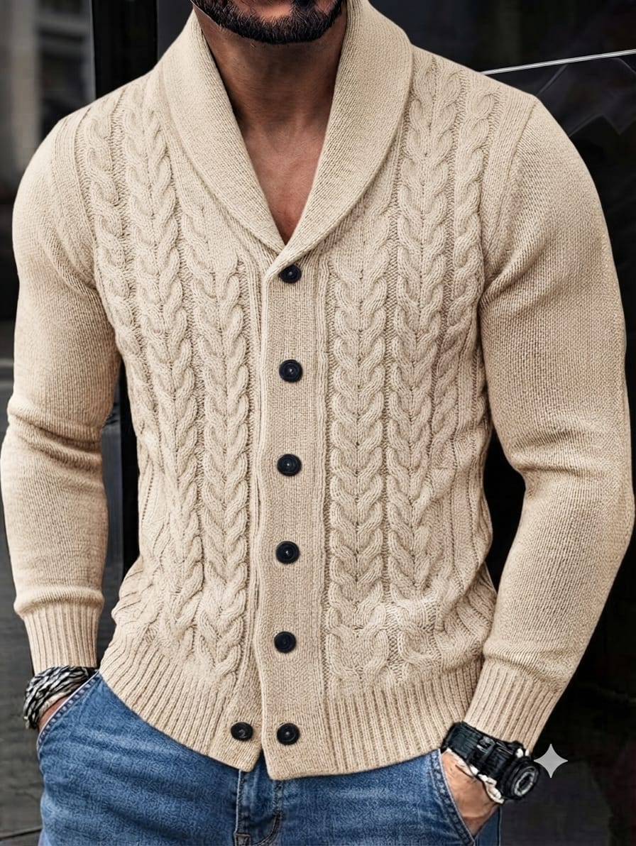CARDIGAN DE ALPACA Tejido con Cuello Chal y Botones — Elegancia y Comodidad