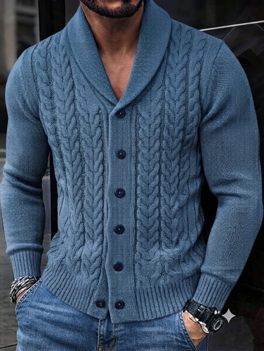 CARDIGAN DE ALPACA Tejido con Cuello Chal y Botones — Elegancia y Comodidad