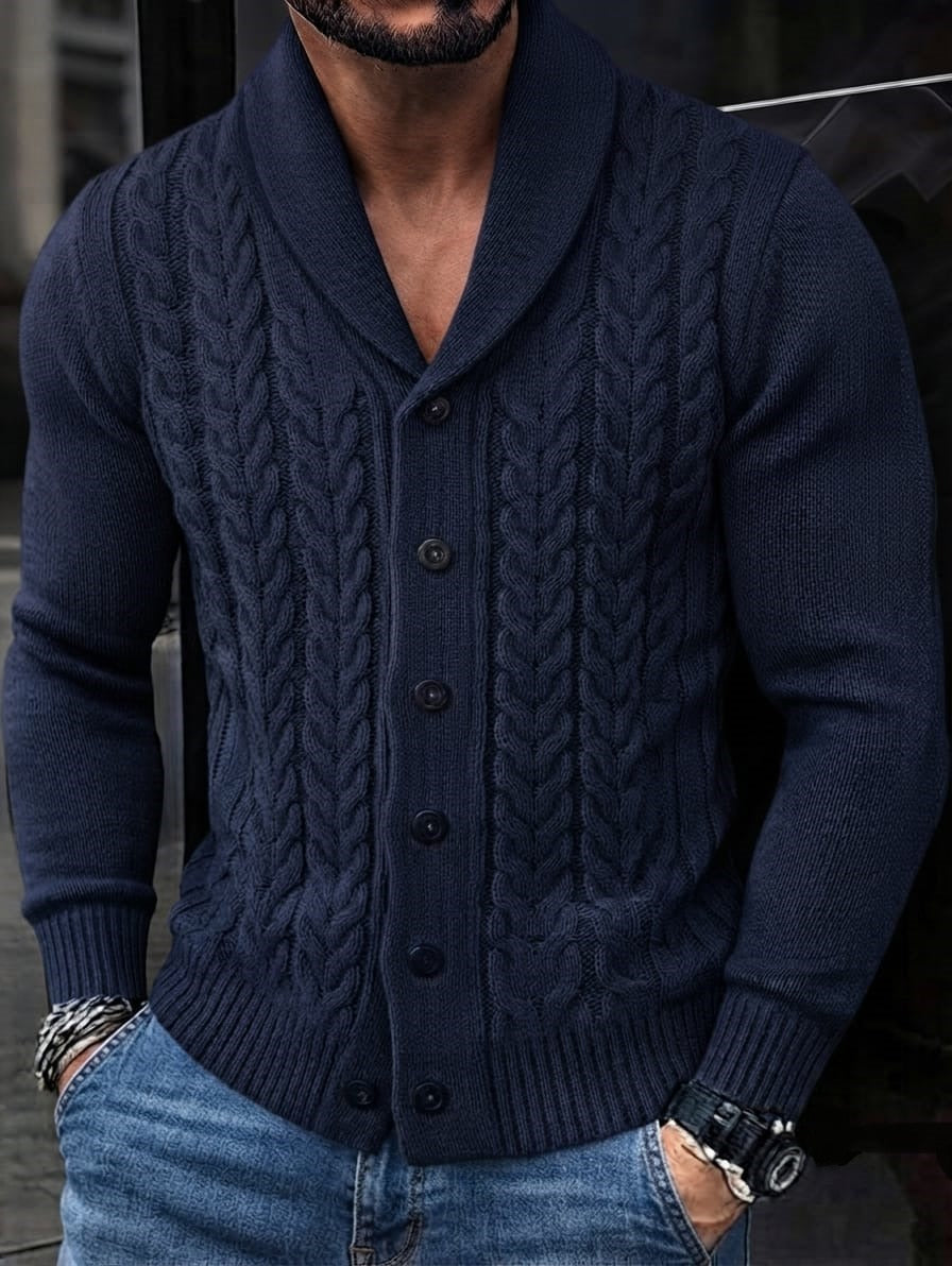CARDIGAN DE ALPACA Tejido con Cuello Chal y Botones — Elegancia y Comodidad