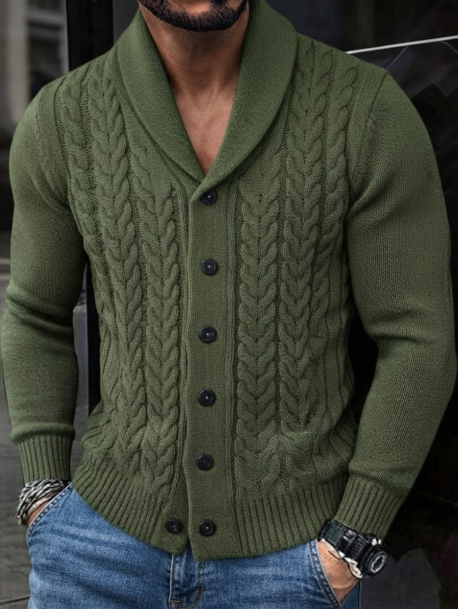 CARDIGAN DE ALPACA Tejido con Cuello Chal y Botones — Elegancia y Comodidad