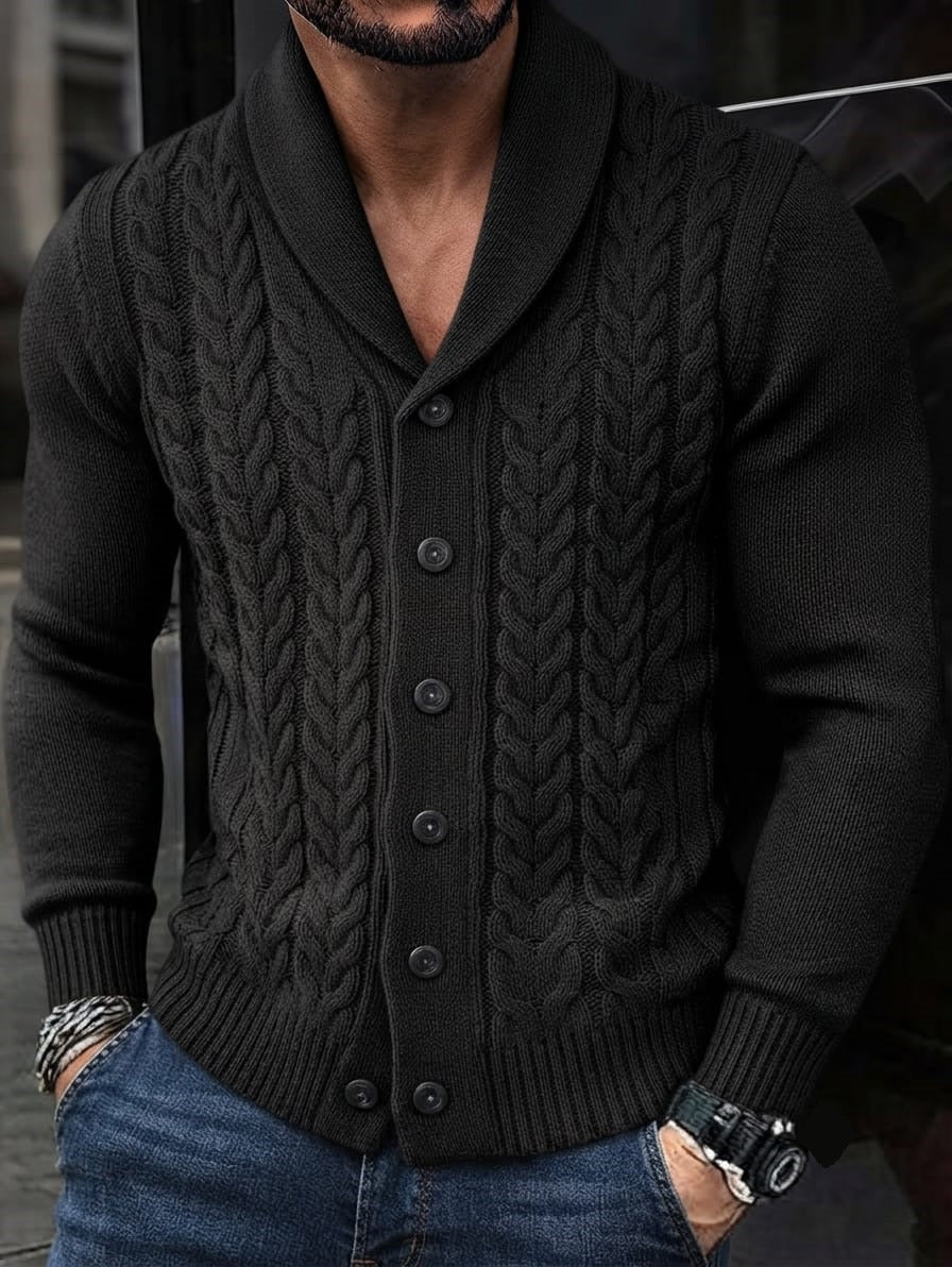 CARDIGAN DE ALPACA Tejido con Cuello Chal y Botones — Elegancia y Comodidad