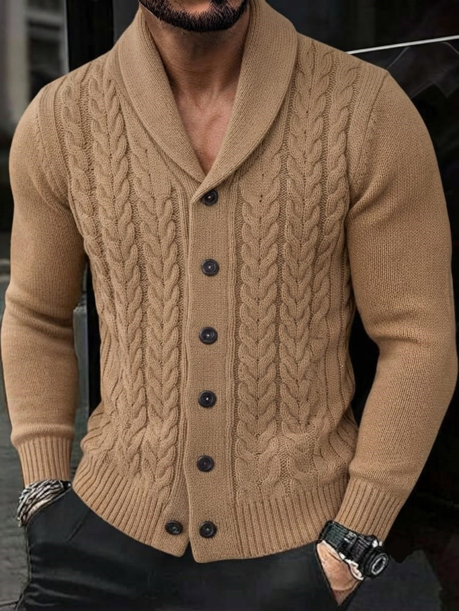 CARDIGAN DE ALPACA Tejido con Cuello Chal y Botones — Elegancia y Comodidad